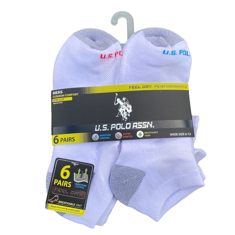 US Polo Assn White Low Cut 6 Pairs Comfort Sock Pack